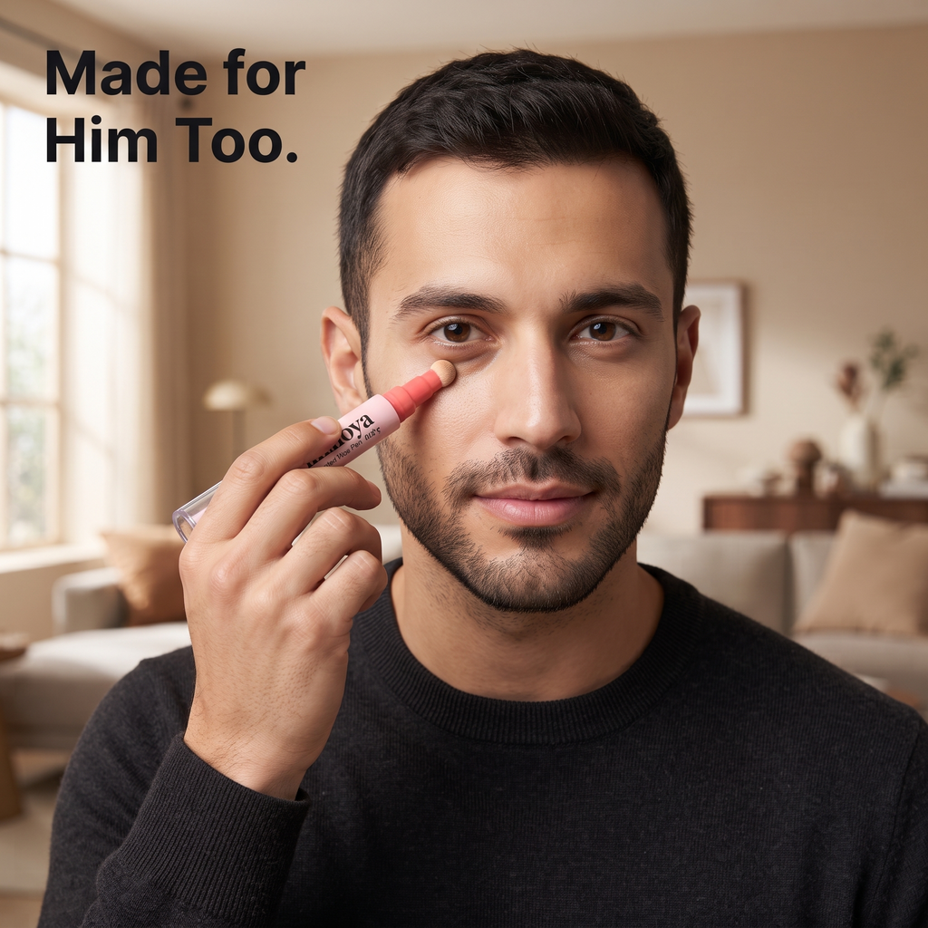 Man applying MIMOYA Under Eye Magic Pen to cover dark circles